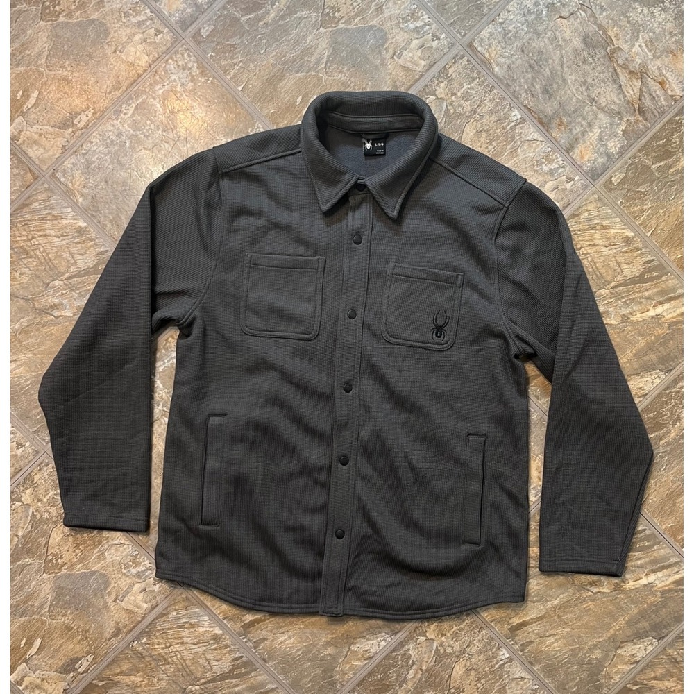 Spyder Shirt Jacket Men Large Gray Fleece Waffle Knit Snap Front L/G